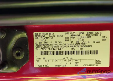 2015 Ford F-150 Xlt from USA, damaged, VIN 1FTFX1EF0FKE70857